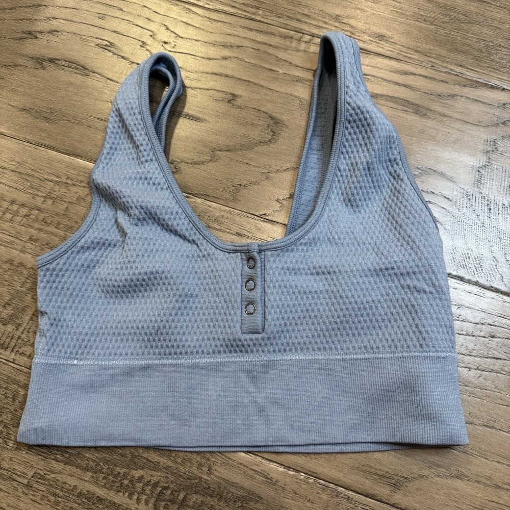 Aeropostale‎ Sports Bra M Seriously Soft Seamless Button Front Blue No Pads